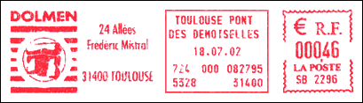 Frankatura mechaniczna: Toulouse &ndash; Pont des Demoiselles, 18.07.2002