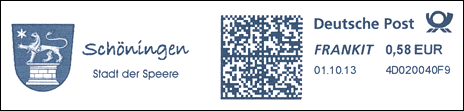 Frankatura mechaniczna: Deutsche Post Schöningen, 1.10.2013
